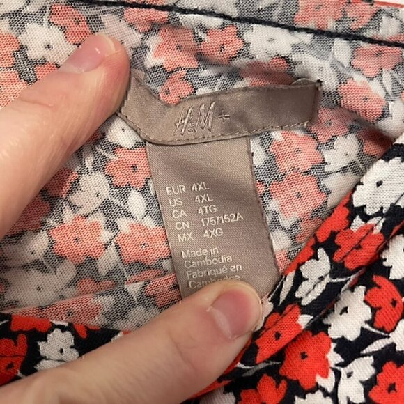 H&M One Shoulder Top Red White Navy Blue Floral Ruffle Trim 100% Cotton Tank 4XL - Picture 6 of 13